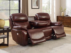 Brown Top Grain Leather Power Recliner Sofa Couch Set with USB Port.