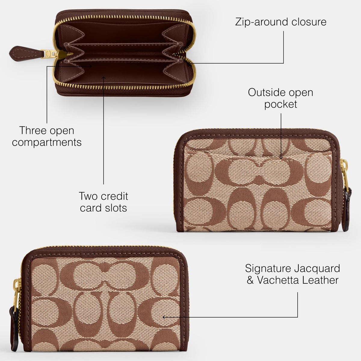 Coach Women's Crystal Signature Jacquard Essential Small Card Case, Mushroom, One Size