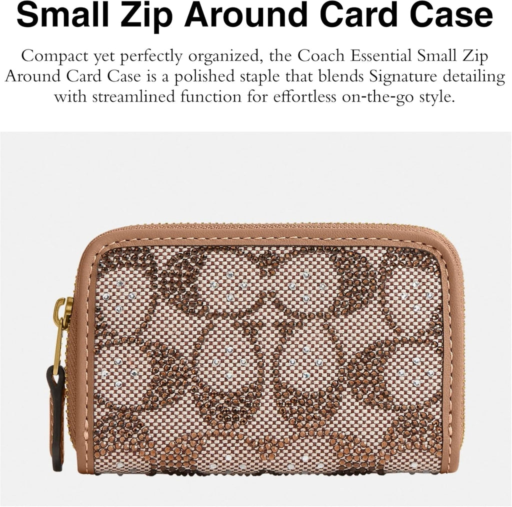 Coach Women's Crystal Signature Jacquard Essential Small Card Case, Mushroom, One Size